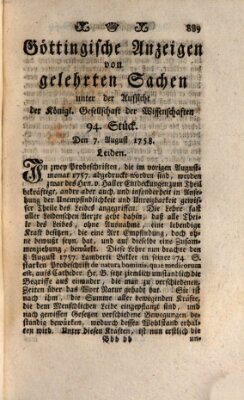 Göttingische Anzeigen von gelehrten Sachen (Göttingische Zeitungen von gelehrten Sachen) Montag 7. August 1758