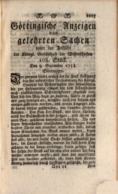 Göttingische Anzeigen von gelehrten Sachen (Göttingische Zeitungen von gelehrten Sachen) Samstag 9. September 1758