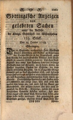 Göttingische Anzeigen von gelehrten Sachen (Göttingische Zeitungen von gelehrten Sachen) Samstag 14. Oktober 1758