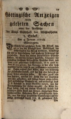 Göttingische Anzeigen von gelehrten Sachen (Göttingische Zeitungen von gelehrten Sachen) Donnerstag 4. Januar 1759