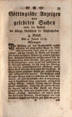 Göttingische Anzeigen von gelehrten Sachen (Göttingische Zeitungen von gelehrten Sachen) Montag 8. Januar 1759