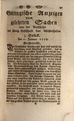 Göttingische Anzeigen von gelehrten Sachen (Göttingische Zeitungen von gelehrten Sachen) Donnerstag 11. Januar 1759