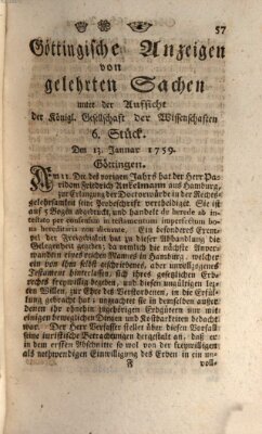 Göttingische Anzeigen von gelehrten Sachen (Göttingische Zeitungen von gelehrten Sachen) Samstag 13. Januar 1759