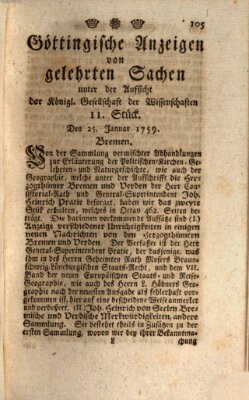 Göttingische Anzeigen von gelehrten Sachen (Göttingische Zeitungen von gelehrten Sachen) Donnerstag 25. Januar 1759