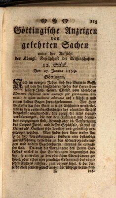 Göttingische Anzeigen von gelehrten Sachen (Göttingische Zeitungen von gelehrten Sachen) Samstag 27. Januar 1759