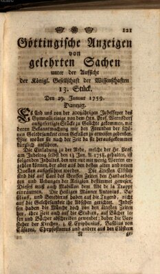 Göttingische Anzeigen von gelehrten Sachen (Göttingische Zeitungen von gelehrten Sachen) Montag 29. Januar 1759