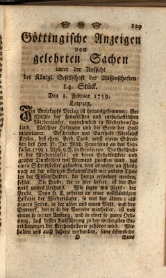 Göttingische Anzeigen von gelehrten Sachen (Göttingische Zeitungen von gelehrten Sachen) Donnerstag 1. Februar 1759