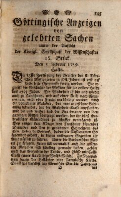 Göttingische Anzeigen von gelehrten Sachen (Göttingische Zeitungen von gelehrten Sachen) Montag 5. Februar 1759