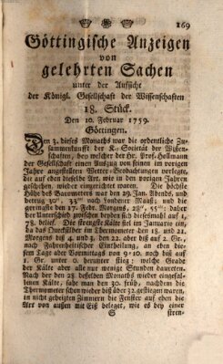 Göttingische Anzeigen von gelehrten Sachen (Göttingische Zeitungen von gelehrten Sachen) Samstag 10. Februar 1759