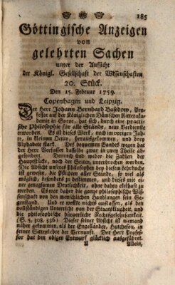 Göttingische Anzeigen von gelehrten Sachen (Göttingische Zeitungen von gelehrten Sachen) Donnerstag 15. Februar 1759