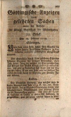 Göttingische Anzeigen von gelehrten Sachen (Göttingische Zeitungen von gelehrten Sachen) Montag 19. Februar 1759