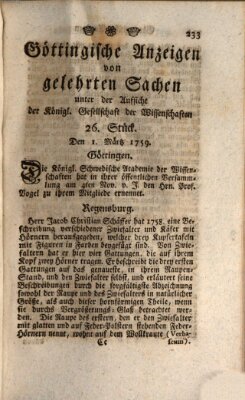 Göttingische Anzeigen von gelehrten Sachen (Göttingische Zeitungen von gelehrten Sachen) Donnerstag 1. März 1759