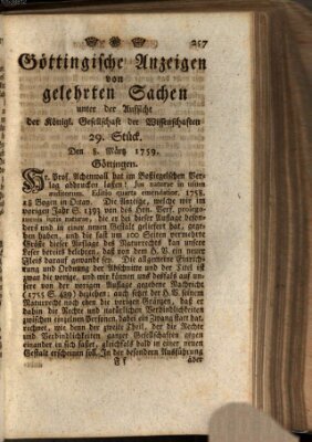 Göttingische Anzeigen von gelehrten Sachen (Göttingische Zeitungen von gelehrten Sachen) Donnerstag 8. März 1759