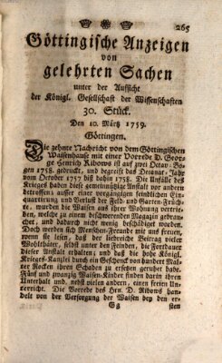 Göttingische Anzeigen von gelehrten Sachen (Göttingische Zeitungen von gelehrten Sachen) Samstag 10. März 1759