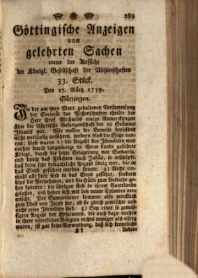 Göttingische Anzeigen von gelehrten Sachen (Göttingische Zeitungen von gelehrten Sachen) Samstag 17. März 1759