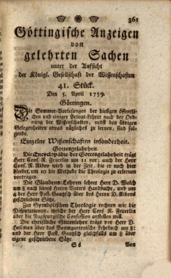 Göttingische Anzeigen von gelehrten Sachen (Göttingische Zeitungen von gelehrten Sachen) Donnerstag 5. April 1759