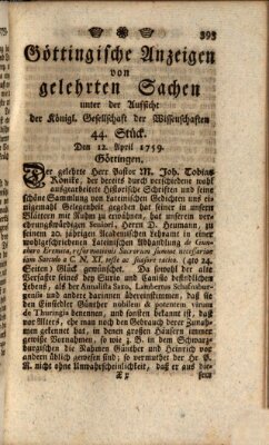 Göttingische Anzeigen von gelehrten Sachen (Göttingische Zeitungen von gelehrten Sachen) Donnerstag 12. April 1759