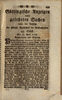 Göttingische Anzeigen von gelehrten Sachen (Göttingische Zeitungen von gelehrten Sachen) Montag 23. April 1759