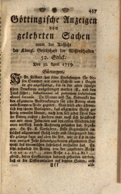 Göttingische Anzeigen von gelehrten Sachen (Göttingische Zeitungen von gelehrten Sachen) Montag 30. April 1759