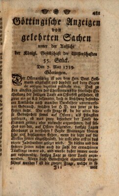 Göttingische Anzeigen von gelehrten Sachen (Göttingische Zeitungen von gelehrten Sachen) Montag 7. Mai 1759