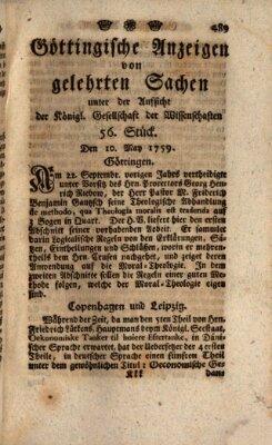 Göttingische Anzeigen von gelehrten Sachen (Göttingische Zeitungen von gelehrten Sachen) Donnerstag 10. Mai 1759