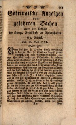 Göttingische Anzeigen von gelehrten Sachen (Göttingische Zeitungen von gelehrten Sachen) Samstag 26. Mai 1759