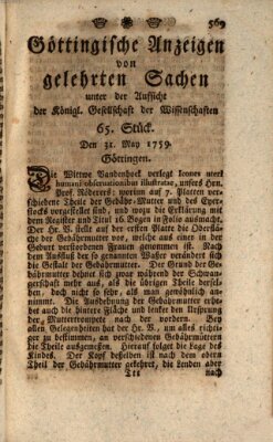 Göttingische Anzeigen von gelehrten Sachen (Göttingische Zeitungen von gelehrten Sachen) Donnerstag 31. Mai 1759