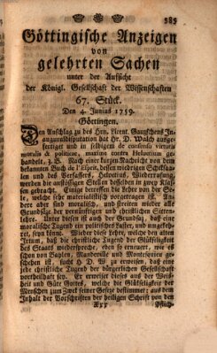 Göttingische Anzeigen von gelehrten Sachen (Göttingische Zeitungen von gelehrten Sachen) Montag 4. Juni 1759