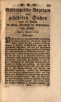 Göttingische Anzeigen von gelehrten Sachen (Göttingische Zeitungen von gelehrten Sachen) Donnerstag 7. Juni 1759