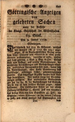 Göttingische Anzeigen von gelehrten Sachen (Göttingische Zeitungen von gelehrten Sachen) Samstag 9. Juni 1759