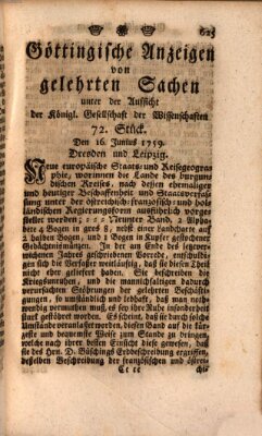 Göttingische Anzeigen von gelehrten Sachen (Göttingische Zeitungen von gelehrten Sachen) Samstag 16. Juni 1759