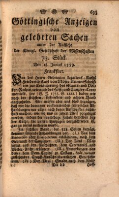 Göttingische Anzeigen von gelehrten Sachen (Göttingische Zeitungen von gelehrten Sachen) Montag 18. Juni 1759