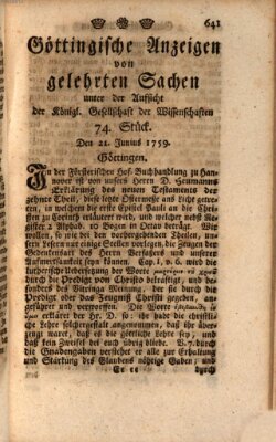 Göttingische Anzeigen von gelehrten Sachen (Göttingische Zeitungen von gelehrten Sachen) Donnerstag 21. Juni 1759