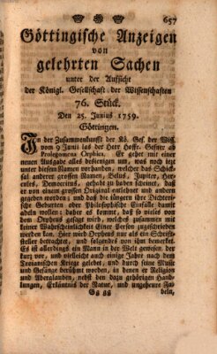 Göttingische Anzeigen von gelehrten Sachen (Göttingische Zeitungen von gelehrten Sachen) Montag 25. Juni 1759