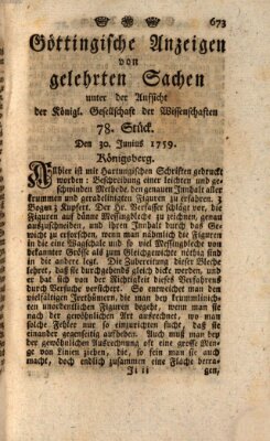 Göttingische Anzeigen von gelehrten Sachen (Göttingische Zeitungen von gelehrten Sachen) Samstag 30. Juni 1759