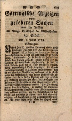 Göttingische Anzeigen von gelehrten Sachen (Göttingische Zeitungen von gelehrten Sachen) Donnerstag 5. Juli 1759