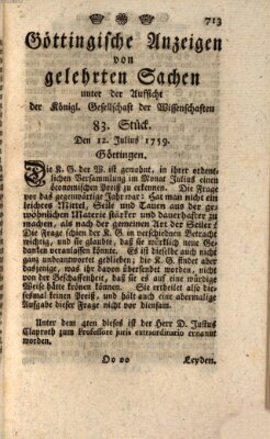 Göttingische Anzeigen von gelehrten Sachen (Göttingische Zeitungen von gelehrten Sachen) Donnerstag 12. Juli 1759