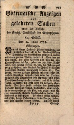 Göttingische Anzeigen von gelehrten Sachen (Göttingische Zeitungen von gelehrten Sachen) Samstag 14. Juli 1759