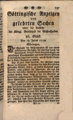 Göttingische Anzeigen von gelehrten Sachen (Göttingische Zeitungen von gelehrten Sachen) Donnerstag 19. Juli 1759