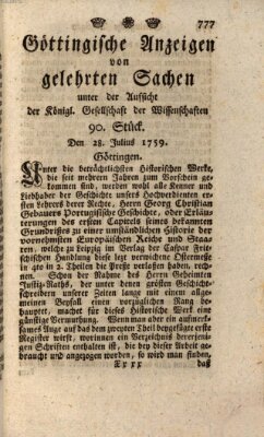 Göttingische Anzeigen von gelehrten Sachen (Göttingische Zeitungen von gelehrten Sachen) Samstag 28. Juli 1759