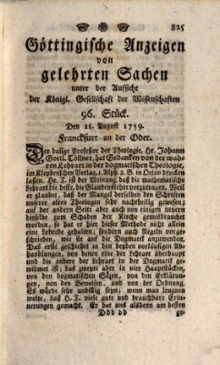 Göttingische Anzeigen von gelehrten Sachen (Göttingische Zeitungen von gelehrten Sachen) Samstag 11. August 1759