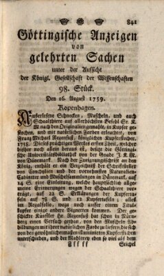 Göttingische Anzeigen von gelehrten Sachen (Göttingische Zeitungen von gelehrten Sachen) Donnerstag 16. August 1759