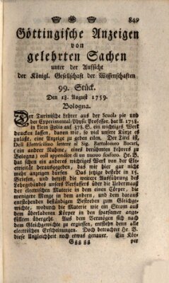 Göttingische Anzeigen von gelehrten Sachen (Göttingische Zeitungen von gelehrten Sachen) Samstag 18. August 1759