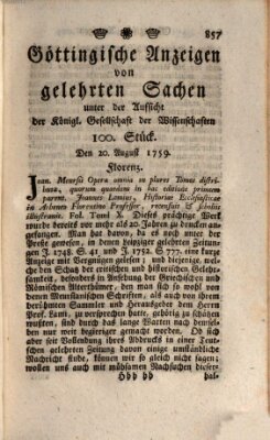 Göttingische Anzeigen von gelehrten Sachen (Göttingische Zeitungen von gelehrten Sachen) Montag 20. August 1759