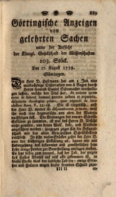 Göttingische Anzeigen von gelehrten Sachen (Göttingische Zeitungen von gelehrten Sachen) Montag 27. August 1759