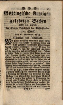 Göttingische Anzeigen von gelehrten Sachen (Göttingische Zeitungen von gelehrten Sachen) Donnerstag 6. September 1759