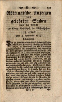 Göttingische Anzeigen von gelehrten Sachen (Göttingische Zeitungen von gelehrten Sachen) Samstag 8. September 1759