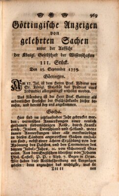 Göttingische Anzeigen von gelehrten Sachen (Göttingische Zeitungen von gelehrten Sachen) Samstag 15. September 1759