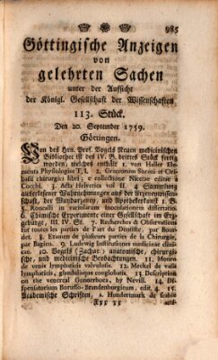 Göttingische Anzeigen von gelehrten Sachen (Göttingische Zeitungen von gelehrten Sachen) Donnerstag 20. September 1759