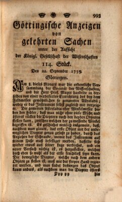 Göttingische Anzeigen von gelehrten Sachen (Göttingische Zeitungen von gelehrten Sachen) Samstag 22. September 1759